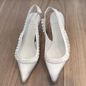 Jeffrey Campbell White Ruffle Slingback Heels